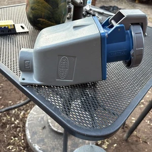 HUBBELL HBL560R9W 60A 125 /208 VAC Receptacle with 1 1/4" angled body TWO PLUGS - Picture 1 of 4