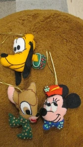Lot 3 Hand Made 70s Bucilla Disney Christmas Tree Ornaments Bambi Pluto Minnie - Picture 1 of 3