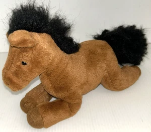 Peluche marron doux Jellycat trèfle poney cheval crinière noire couchée 8" - Photo 1/6