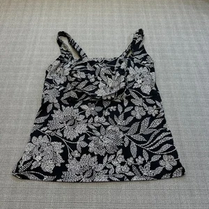 Lands End Tankini Swimsuit Top Womens 18W Black White Floral Adjustable Straps - Picture 1 of 11