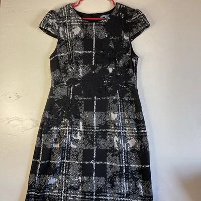 Antonio Melani Black Floral Crochet Overlay Elegant Sheath Dress Size 14 - Image 1 of 4