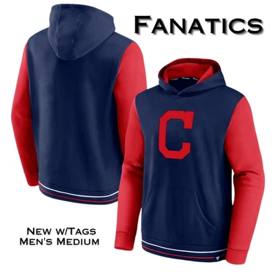 NEW Fanatics Mens Cleveland Indians Guardians Hoodie Med Last Whistle Blue Red - Image 1 of 4