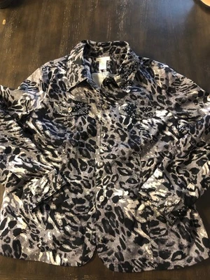Laura Ashley Talla L Animal Print Chaqueta Blazer Con Estrás Negro Gris Blanco Foto 1 de 4
