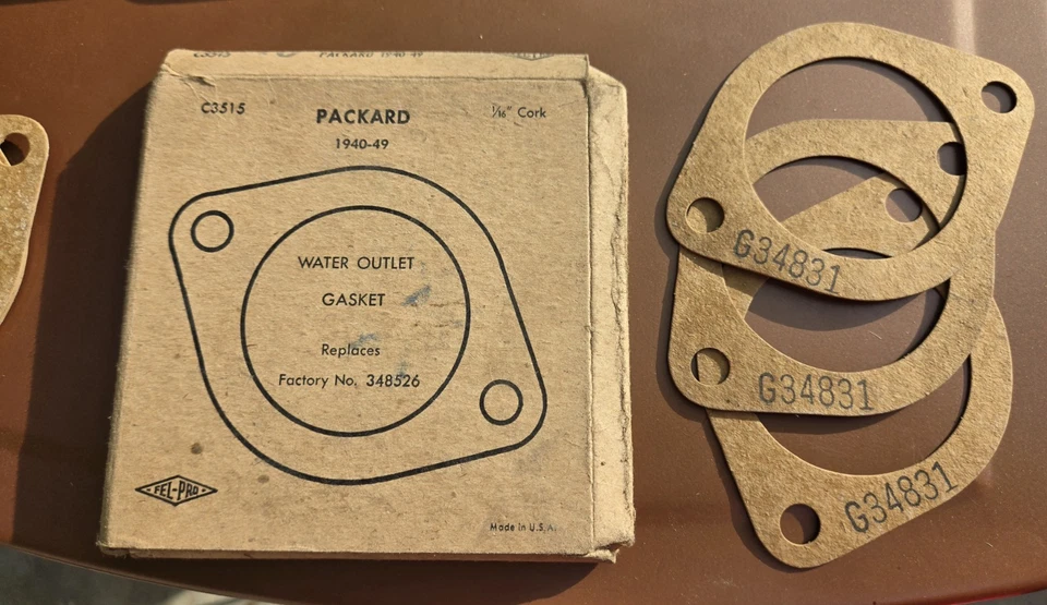 3 NOS Fel-Pro 1940-49 Packard G34831 Fibra Salida Agua Junta Termostato Sin Caja Foto 1 de 4
