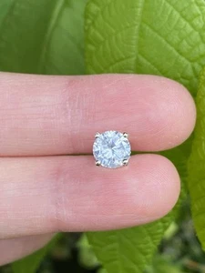 14k White Gold 0.88CT 100% Natural 6.0mm Round Diamond Solitaire SINGLE Earring - Picture 1 of 8