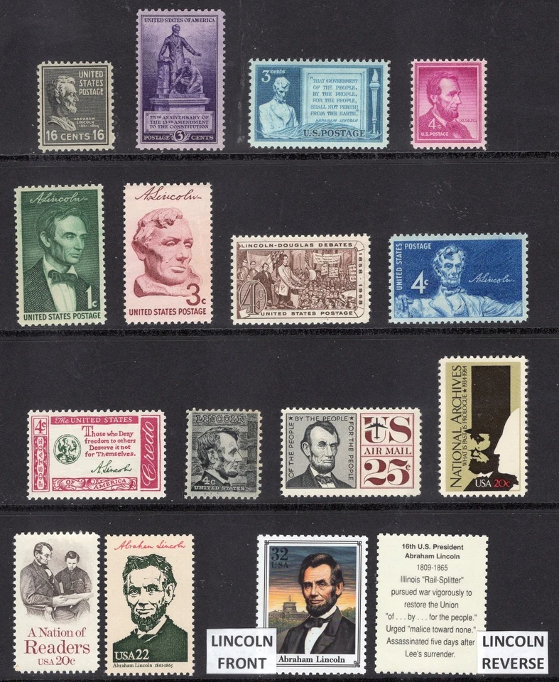 US 1938-95 VF NH PRESIDENT ABRAHAM LINCOLN COLLECTION of 15 Stamps Free USA Ship - Image 1 of 1