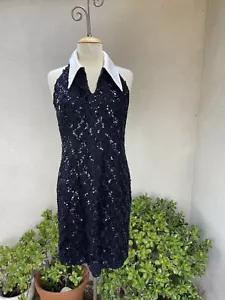 Vintage cocktail dress lace sequins halter collar sz M Pantagis - Picture 1 of 11