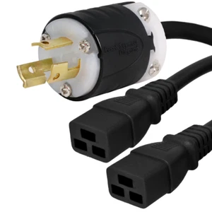 L6-15P to 2x C19 Y Splitter Cord 6 ft, 15A/250V 14 AWG - Iron Box # IBX-2111 - Picture 1 of 1