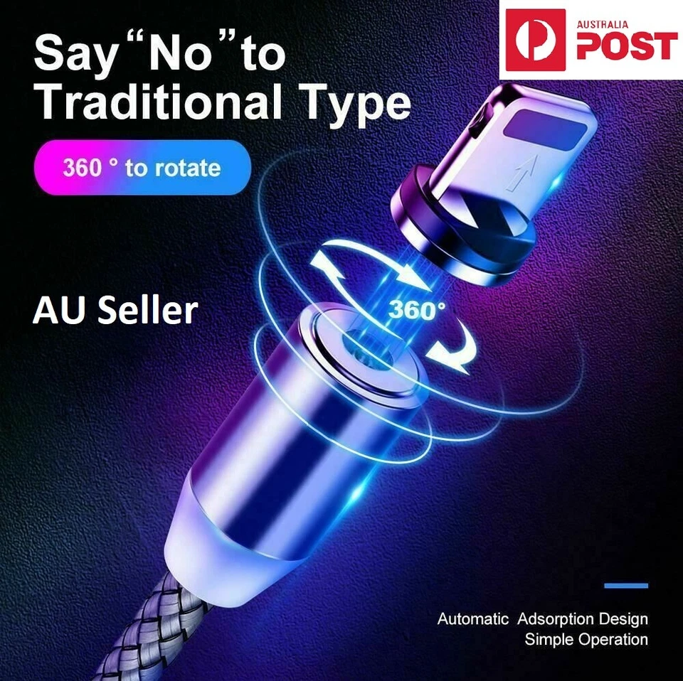 Magnetic Micro/Type C/ iP Fast Charging Cable For iPhone Samsung Android 1M 2M - image 1 of 4