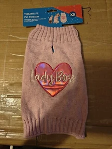YT1-Vibrant Life Pink "Lady Boss" Heart Pullover Pet Girl Dog Cat Sweater Sz XS  - Picture 1 of 3