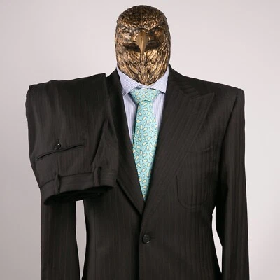 NWT $3250 PATRICK HELLMANN Pure Wool Striped Suit Black/Red 40US/50IT LONG - Image 1 of 4