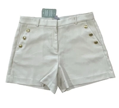 Pantalones Cortos H&M Mujer Cintura Alta Detalle Botones Talla 14 Marfil Nuevos Foto 1 de 4