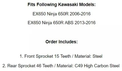 Kit de piñones delanteros y traseros para Kawasaki EX650 Ninja 650R 2006-2016 Foto 1 de 4