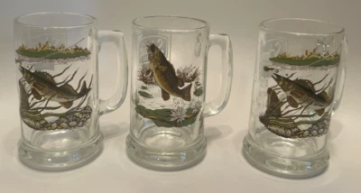 Tazas de vidrio Schmidt serie coleccionista cerveza II lubina y IV Walleye (2) pesca Foto 1 de 4