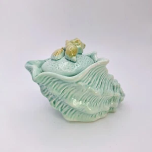 Blue Sky Sugar Bowl Jar With Lid Aqua Nautical Seashells Conch 2015 Beach Boho - Picture 1 of 9