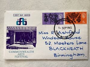 GB QEII 1965 Commonwealth Arts Illus FDC Nottingham FDI Handwritten Add Cat £20