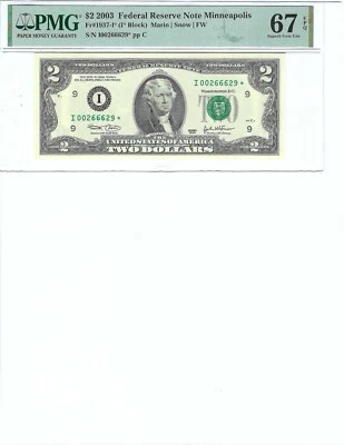 2003 $2 FRN FR1937-I* PMG 67 EPQ, Minneapolis * Note S/N I00266629*!!! - Image 1 of 2
