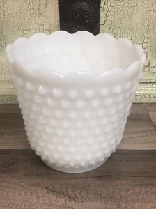 Vtg 1960’s Fire-King Oven Ware Planter Vase Hobnail Dash Milk Glass Hocking - Picture 1 of 6