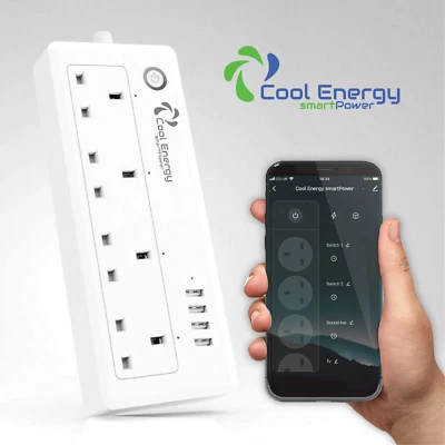 Smart Home 2m 4 Socket / 4 USB Extension Lead UK Plug WiFi Alexa Google Control - Image 1 of 4