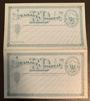 TARJETA POSTAL ESTACIONARIA VINTAGE REPÚBLICA DOMINICANA TARJETA 2C+2C AZUL/AZUL SIN USAR Foto 1 de 2