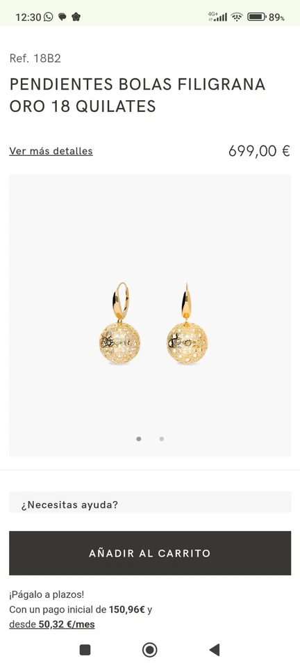 Pendientes Colgante De Bola De Filigrana Calada Oro 18k  - Imagen 1 de 3