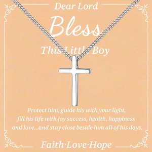925 Sterling Silver Cross Necklace for Boys - Faith Cross Chain Necklaces for Ki - Picture 1 of 12