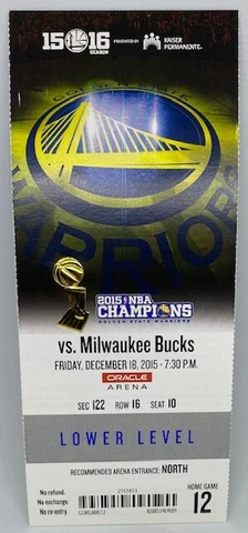 2015-16 Golden State Warriors MINT FULL SEASON TICKET Win #26 73 Win Season RARE Cover