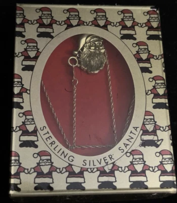 Penand Cabeza Santa Claus Plata de Ley y Collar SS 18" NAVIDAD NUEVO CON ETIQUETAS Foto 1 de 4