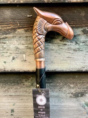 Bastón de madera vintage con mango de cabeza de diseñador de latón estilo antiguo palo regalo Foto 1 de 4