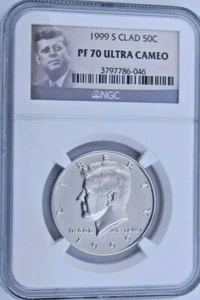 1999 S Clad Proof Kennedy Half Dollar - NGC PF 70 Ultra Cameo - Guide $85.00 - Picture 1 of 2