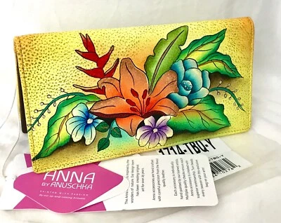 Cartera sin asas delgada Anuschka Anna nueva con etiquetas🌺Dos pliegues-ramo tropical amarillo 1714-TBQ Foto 1 de 4