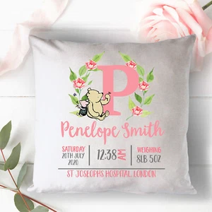 Personalised New Baby Born Cushion Pillow Cover Baby Shower Gift Winnie the Pooh - Picture 1 of 1