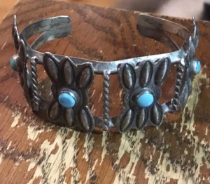 Vintage Turquoise And Sterling Concho Bracelet Free Shipping - Picture 1 of 7