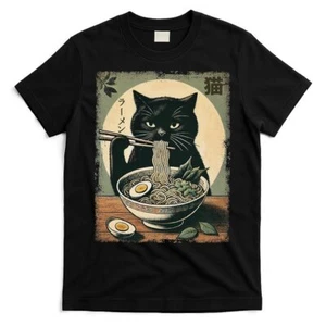Cat Ramen Japanese Funny Graphic Kawaii Cat Anime Gifts T-Shirt Unisex - Picture 1 of 7