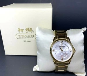 COACH Watch Boyfriend Signature Logo Silver Face Gold Tone Metal New Battery - Picture 1 of 12
