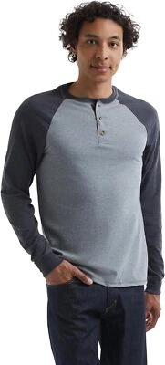 Hanes Mens Beefy Long-Sleeve Shirt Colorblock Henley threebutton Tag Free raglan - Image 1 of 4