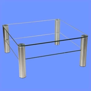DAC1016 Couchtisch Klarglas 70x70x49cm Klarglasablage Chromgestell + Rollen - Bild 1 von 4