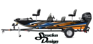 Retro Orange Blue Tech Lines Black Vinyl Graphic Decal Kit Fish Boat Wrap USA - Picture 1 of 1