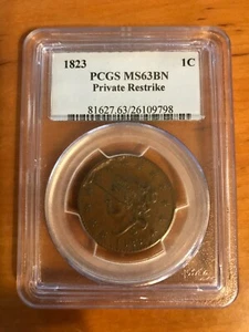 1823 Large Cent Private Restrike PCGS MS63 BN - Picture 1 of 2