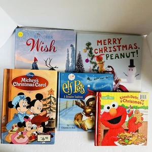 Lot of 5 Hardcover Christmas Children's Books Mickey Disney Elmo Reindeer Elf - Imagen 1 de 24
