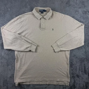 Polo Ralph Lauren Polo Shirt Mens L Beige Long Sleeve Pique Cotton Flesh Pony - Picture 1 of 7