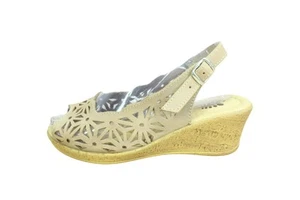 Spring Step Abigail Women's Brown Leather Cutout Slingback Wedge Sandals 37 US 7 - Picture 1 of 10
