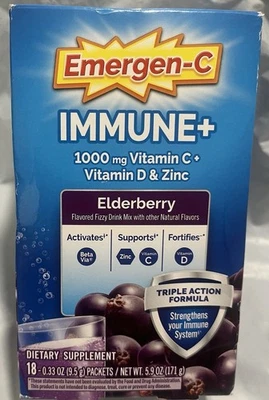 Emergen-C Immune + Elderberry 18 Pckts -triple Action Formula, EXP 1/27, Sealed - Image 1 of 4