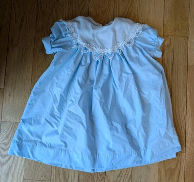 Vintage Green Apple Girls Baby Blue Floral Lace Dress 3T Toddler Zip Up - Image 1 of 4