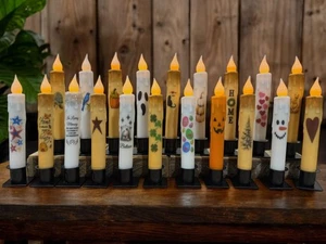 100+ Designs White or Primitive 7" Battery Operated TIMER Taper LED Candles - Picture 1 of 14