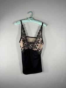 NUEVO CON ETIQUETAS SOMA Terciopelo Flocado Negro Con Malla Bronceada Suave Cami Talla L Correas Ajustables Sexy - Imagen 1 de 14