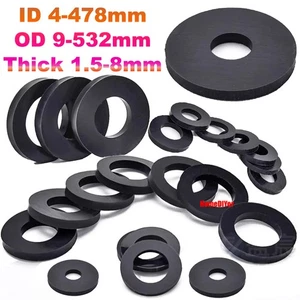 Black Fluorine Rubber Flange Gaskets Round Pipe Sealings Flat Washers ID 4-478mm - Picture 1 of 13