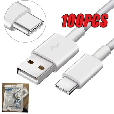 100Pcs USB-C to USB-A White Charging Data Cable Fast Charging Charger Cord Cable - Image 1 of 4