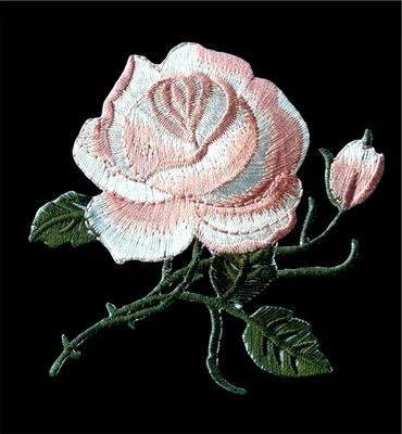 iron on applique peach/green color rose 3+3/8 x 3+1/4 inch - Image 1 of 3