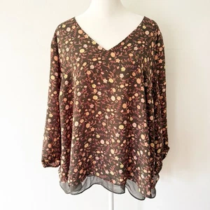Top LC Lauren Conrad Mujer Transparente Floral Encaje Manga Globo Talla 2X Boho Campesino - Imagen 1 de 8